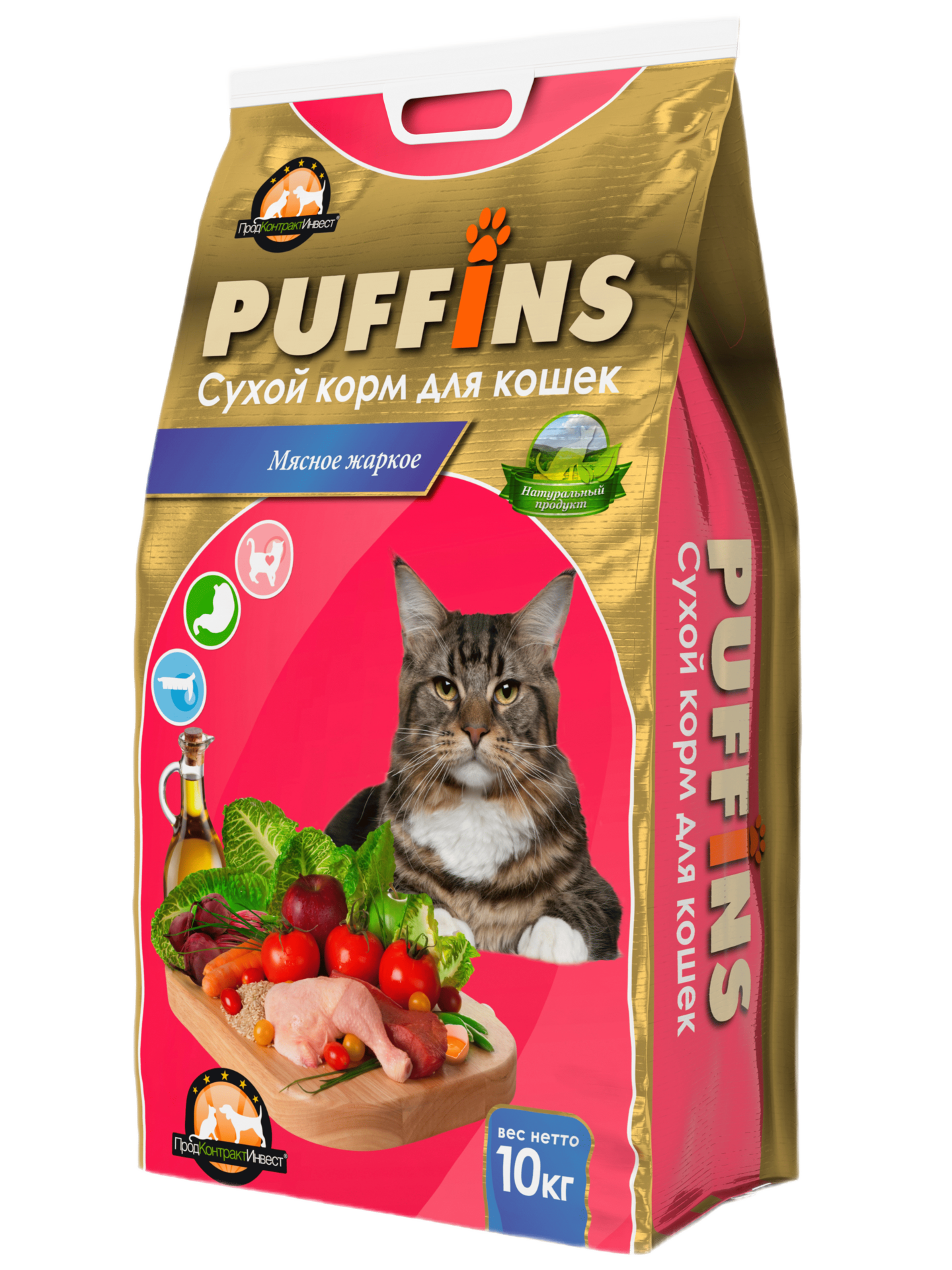 Сухой корм для взрослых кошек "Puffins" Мясное жаркое 10 кг. Мешок