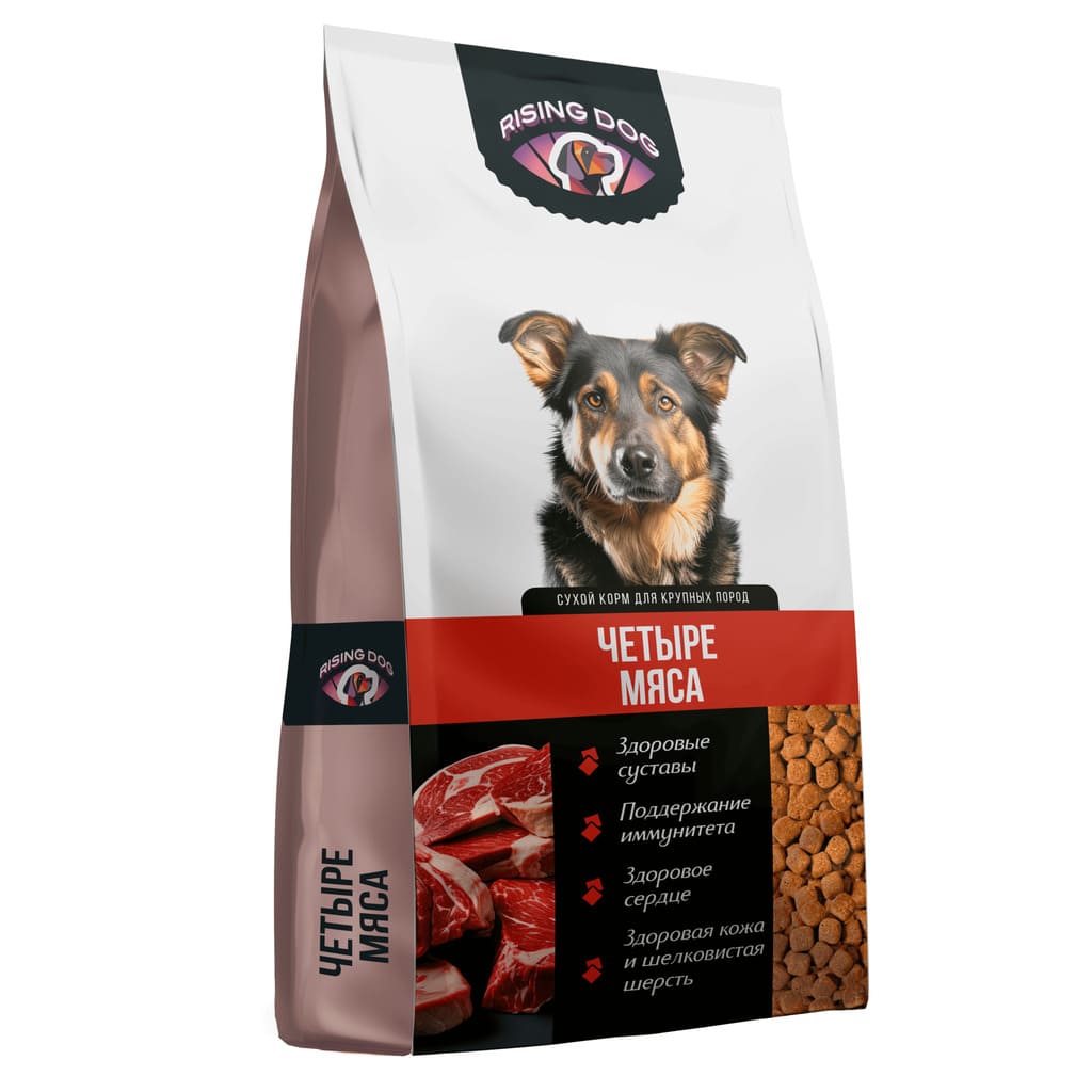 Сухой корм "RISING DOG" для крупных пород "4 мяса"